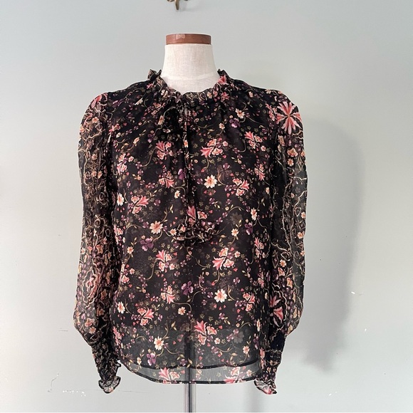 Misa Red Floral Siena Chiffon Ruffle Top for women size Medium preowned - Picture 1 of 7